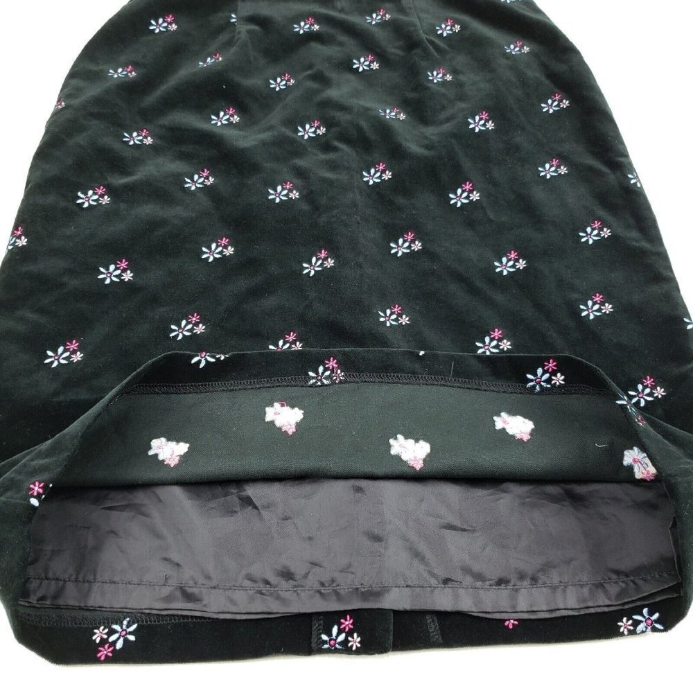 Hanna Andersson Velvet Floral Skirt Black Womens 8 Embroidered Pencil Lined - Picture 3 of 8